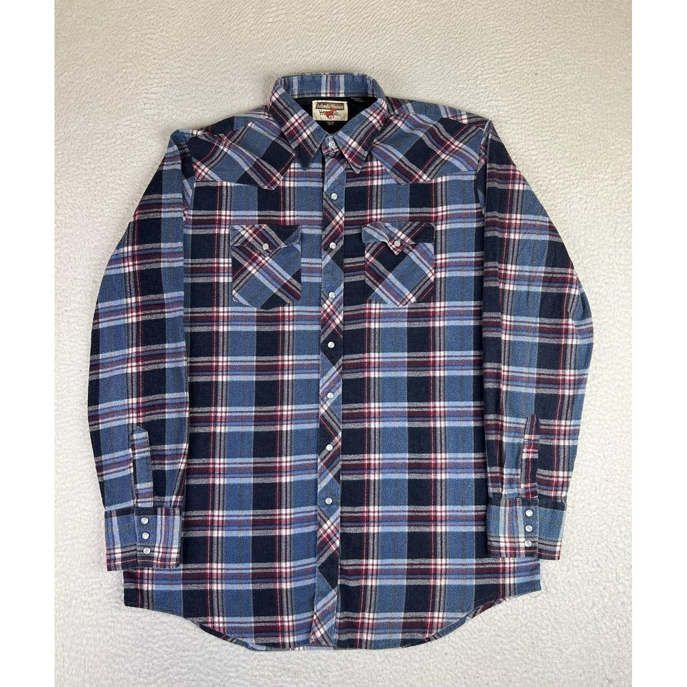Youngbloods Flannel Shirt Mens XLT Blue Plaid Western Pearl Snap Lined Tall LS